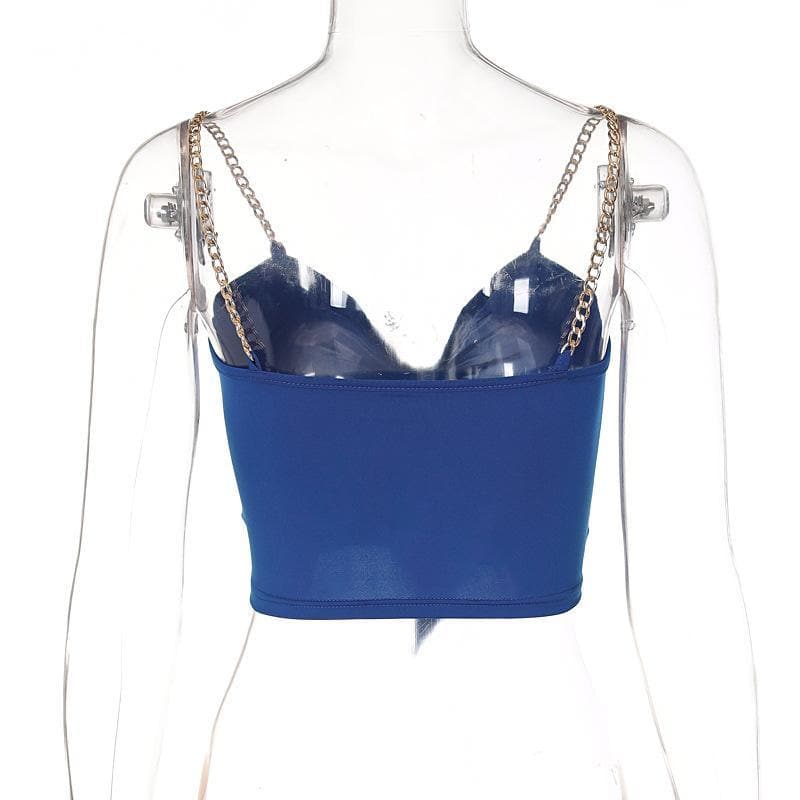 Metal chain knotted ruched solid crop top – image 7