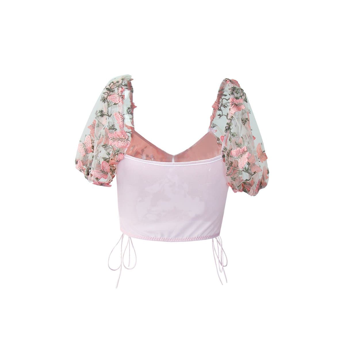 Butterfly embroidery drawstring mesh lace up bustier crop top – image 8