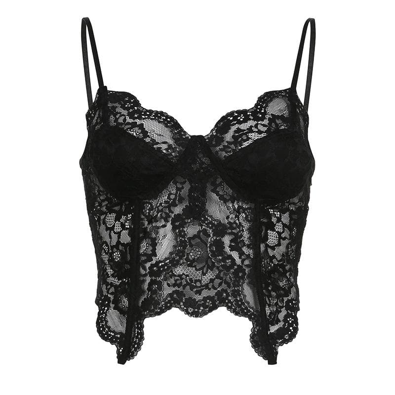 Lace slit v neck solid backless cami crop top – image 4