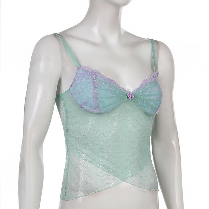 Hem lace mesh see through contrast cami top – image 6