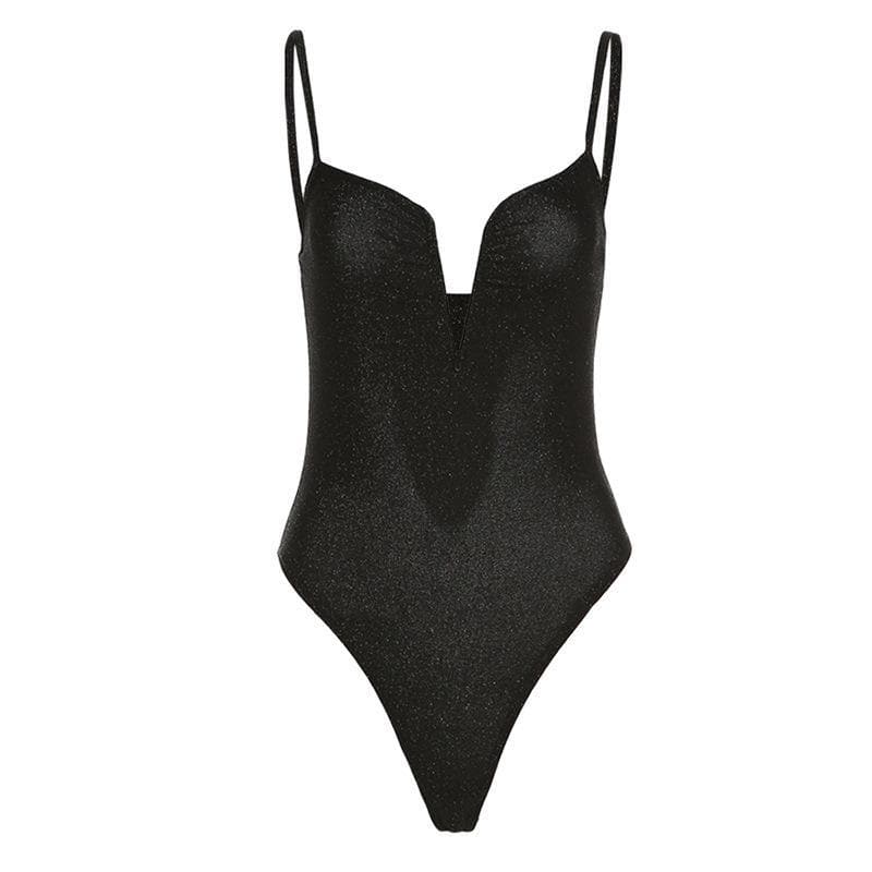 Deep v neck glitter cami bodysuit – image 3