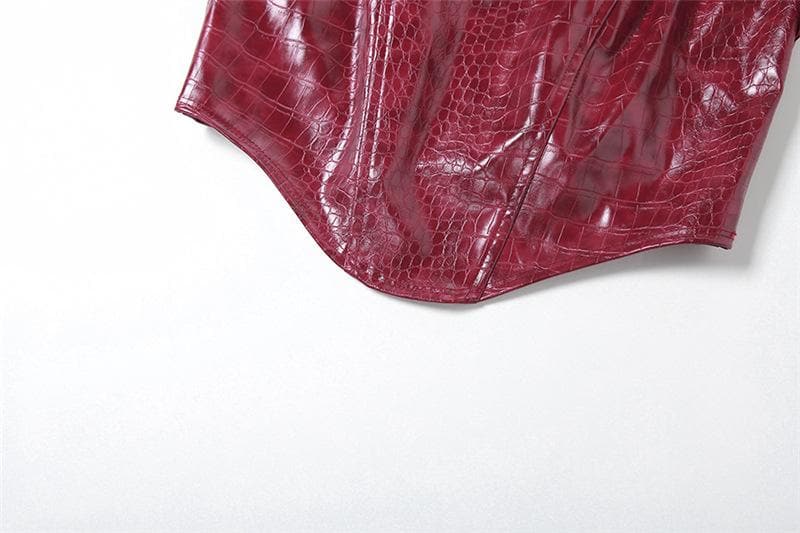 PU leather buckle backless zip-up crop tube top – image 8