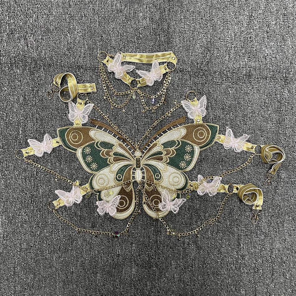 Butterfly embroidery metal chain halter top with choker – image 16
