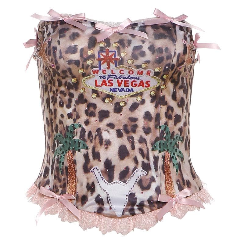 Bowknot leopard print lace hem backless tube top – image 2