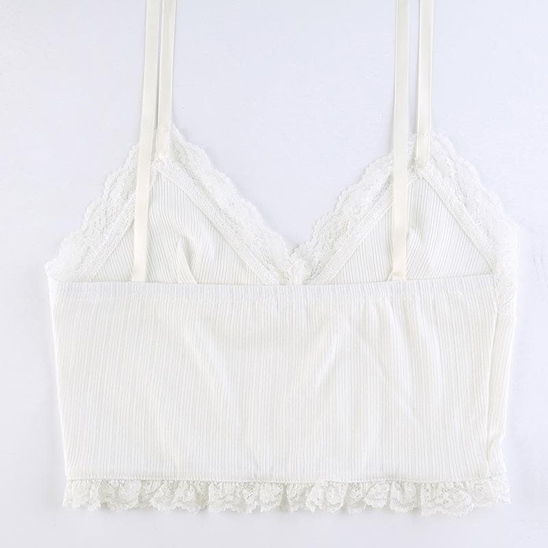 Hem lace self tie ribbed crop cami top – image 10