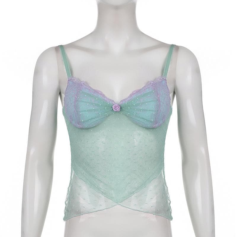 Hem lace mesh see through contrast cami top – image 5