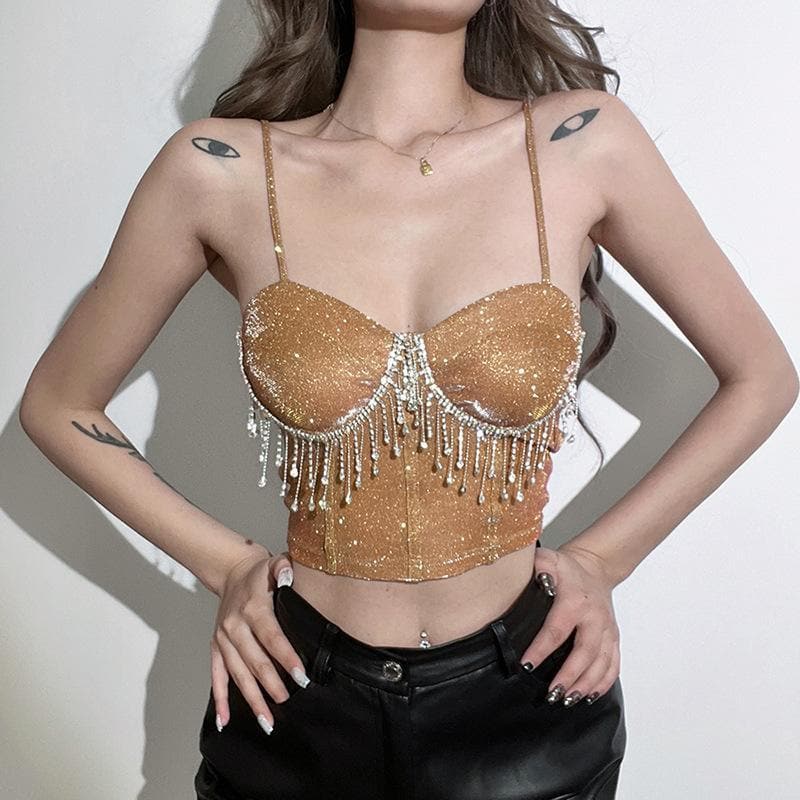 Tassel heart neck glitter cami crop top – image 1