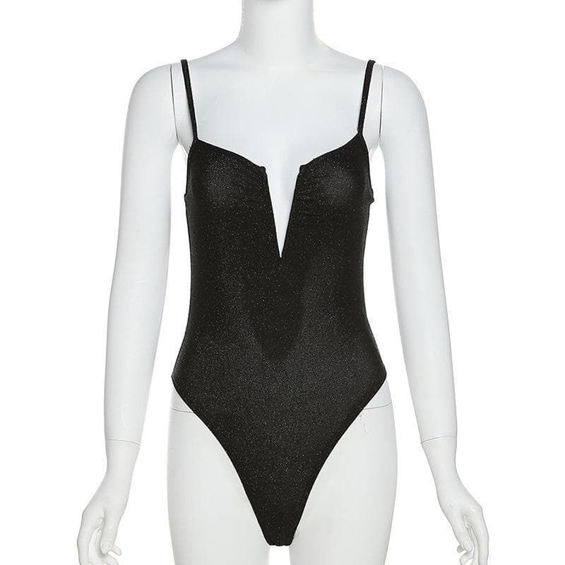 Deep v neck glitter cami bodysuit – image 6