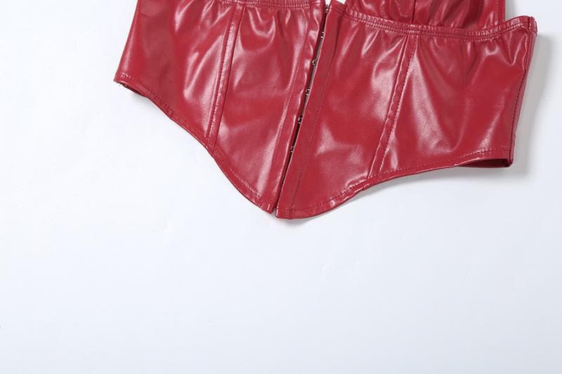 Halter PU leather V neck corset button top – image 8