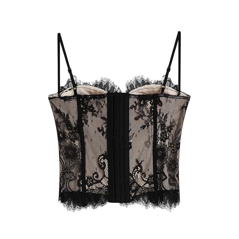 Padded contrast eyelash lace hem button cami top – image 2