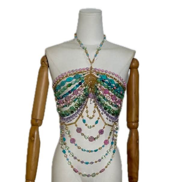 Halter beaded metal chain hollow out cut out top – image 2
