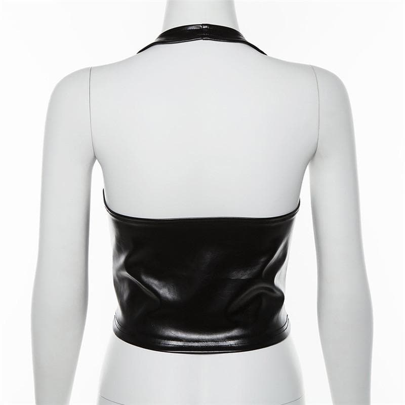 Lace up front halter backless PU leather top – image 6