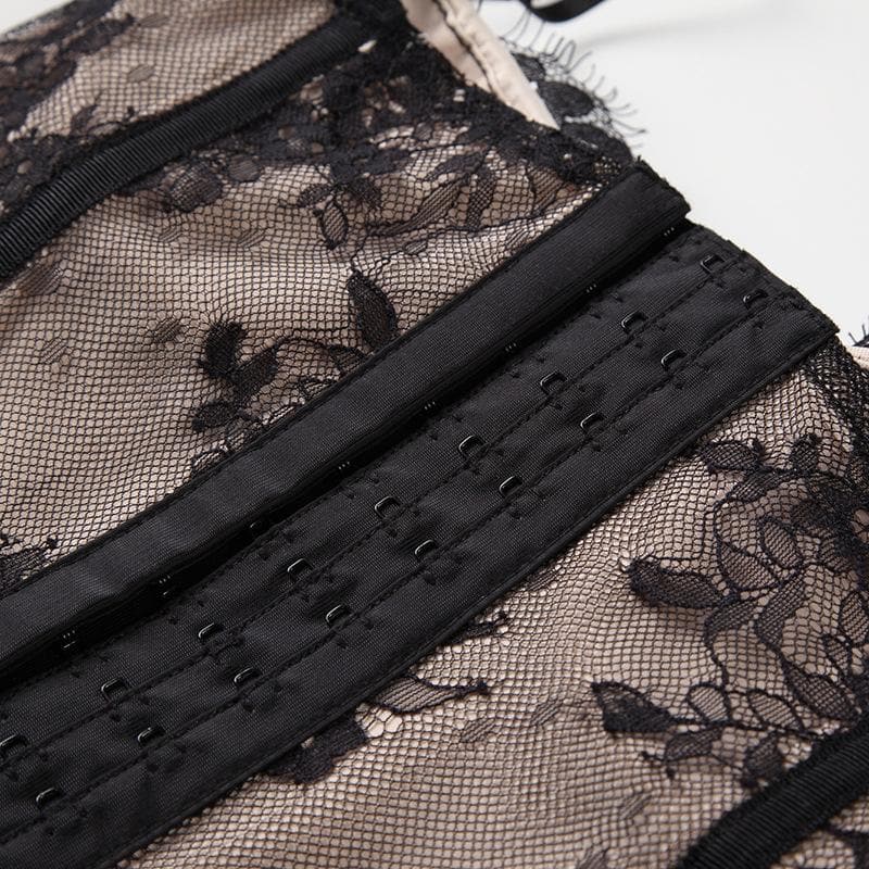 Padded contrast eyelash lace hem button cami top – image 4