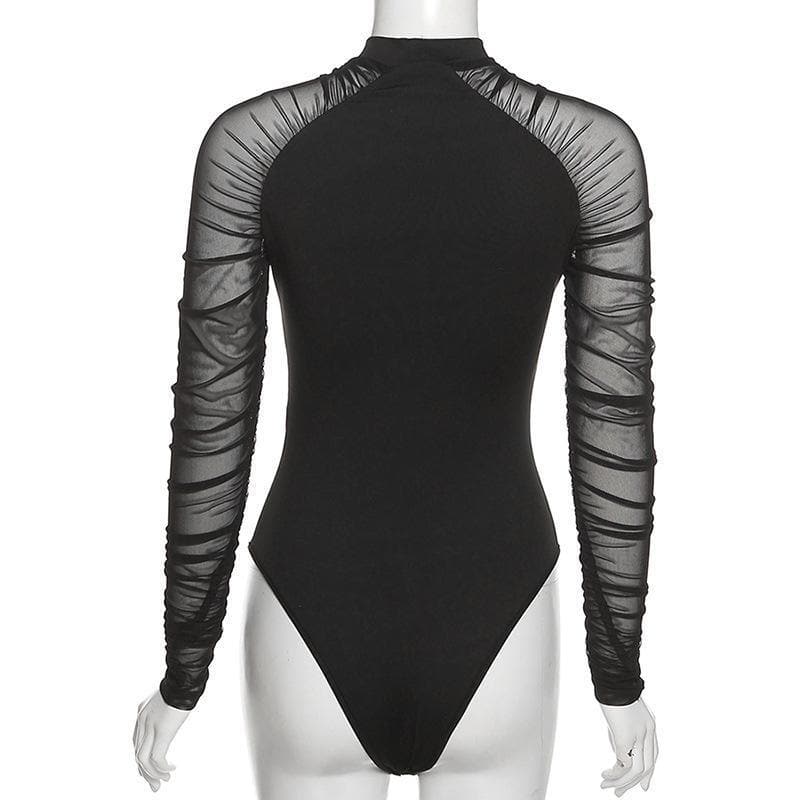 High neck mesh see-through ruched bodysuit – image 5