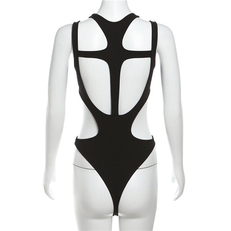 Hollow out sleeveless backless solid bodysuit – image 6