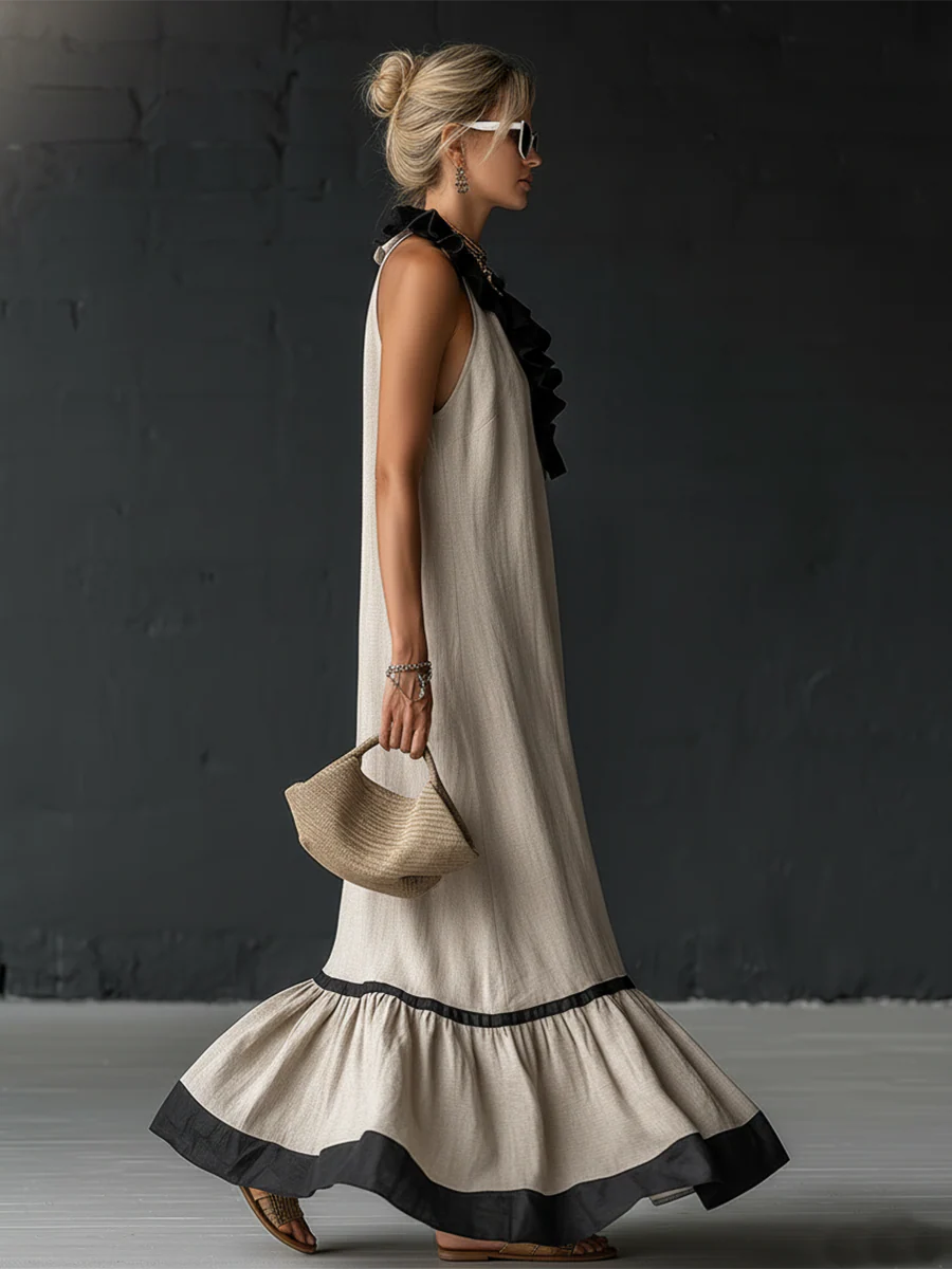 Elegant and romantic maxi dress with ruffles and colour-block panels – image 5