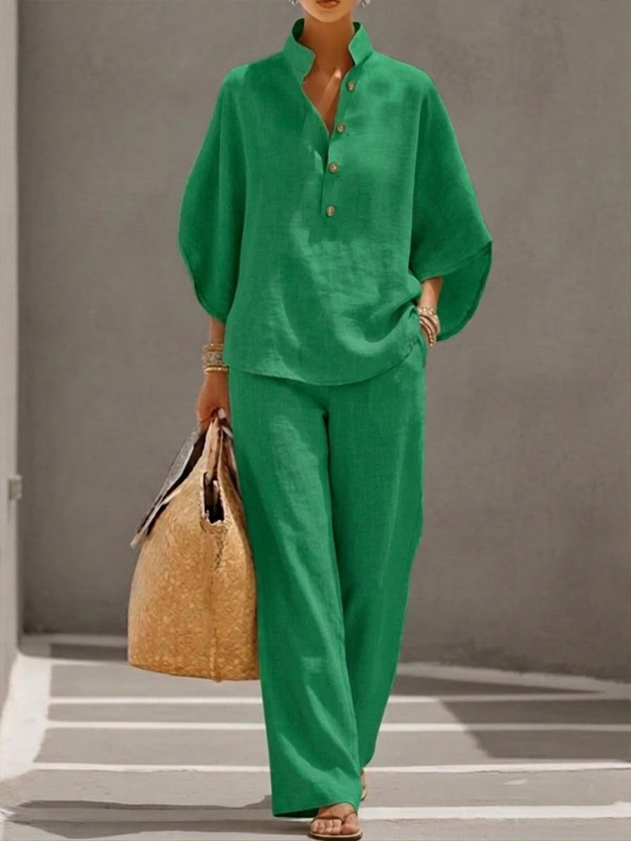 The Beckham Set – Cotton-linen set with batwing sleeves and wide-leg trousers – image 4