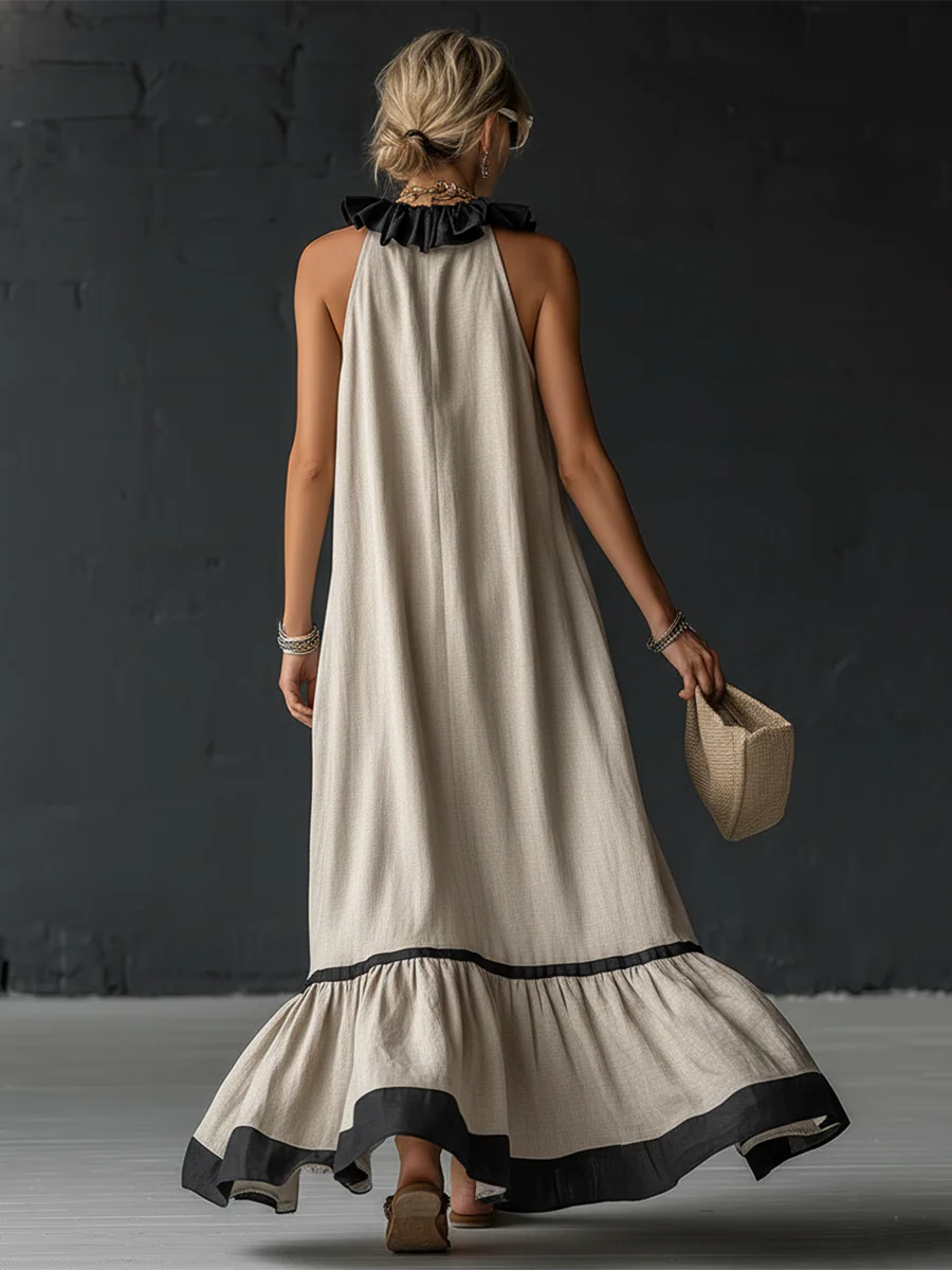 Elegant and romantic maxi dress with ruffles and colour-block panels – image 3