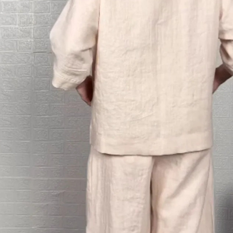Liza – 2-piece cotton-linen set – V-neck top and wide-leg trousers – image 8